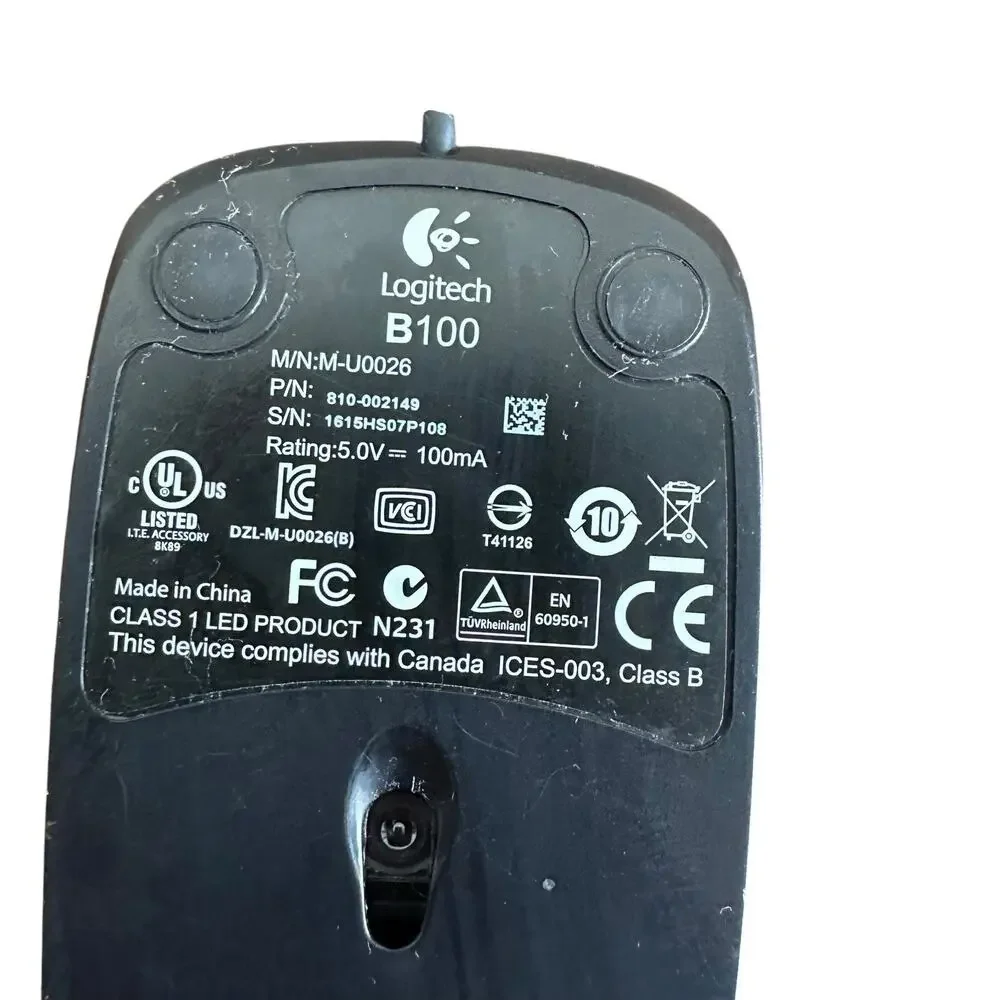 Logitech B100 USB Standard Corded Computer Mouse (810-002149)